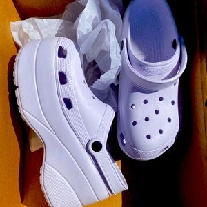 White croc type platform shoes